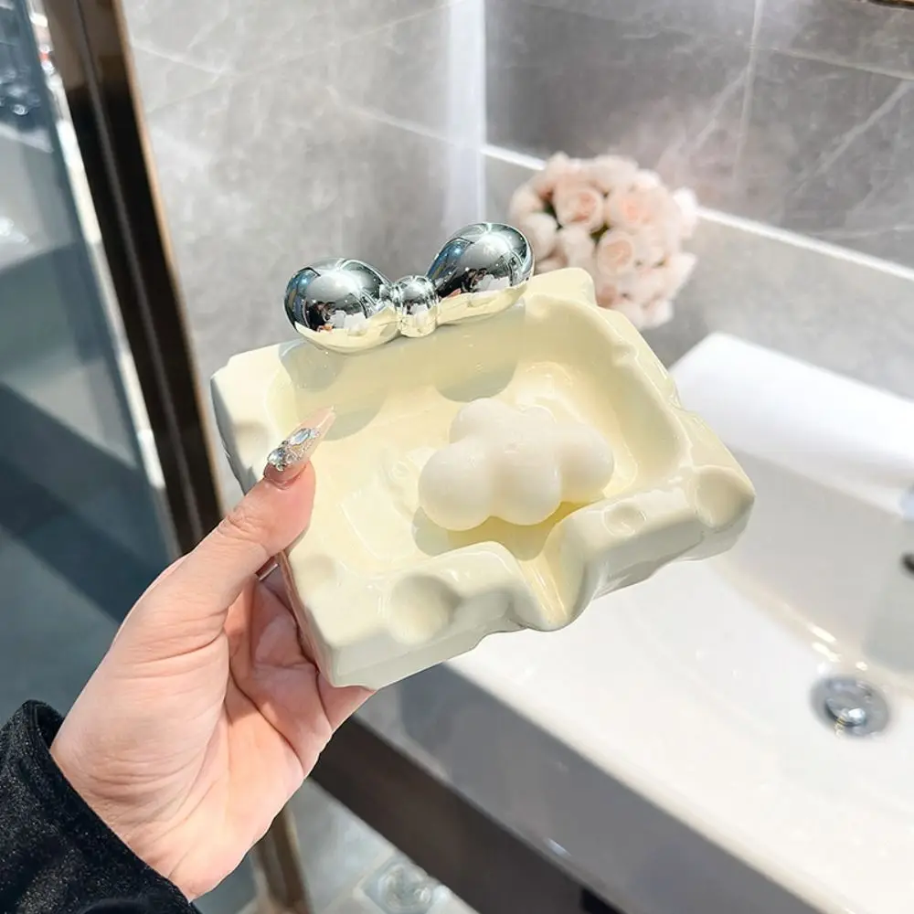 

Bathroom Accessories Ceramic Cheese Soap Box Exquisite Decorative Bowknot Storage Rack Household Desktop Ornament Balcony