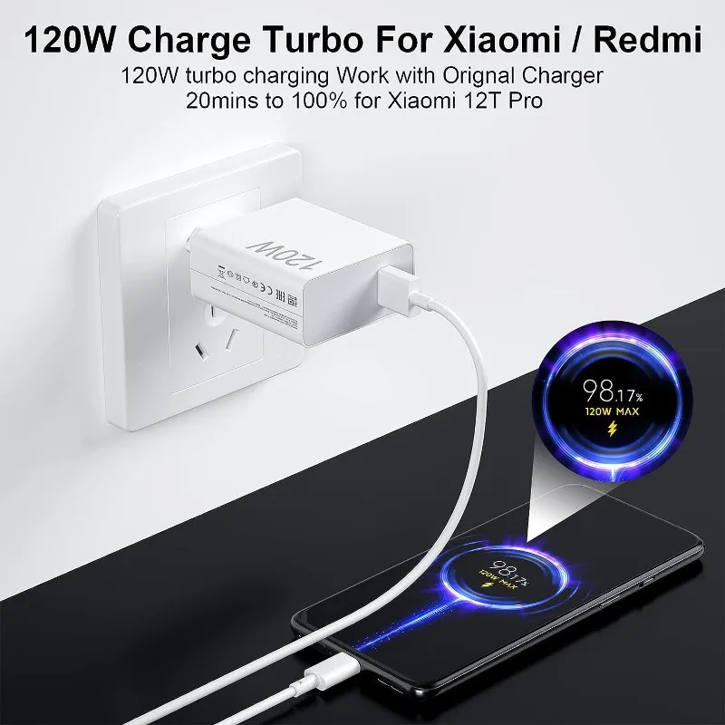 120W Super-Flash-Ladeadapter & Ladegerät-Set Vollständig Kompatibel mit Huawei, Android, Xiaomi und Redmi - Inklusive 1m Typ-C Datenkabel