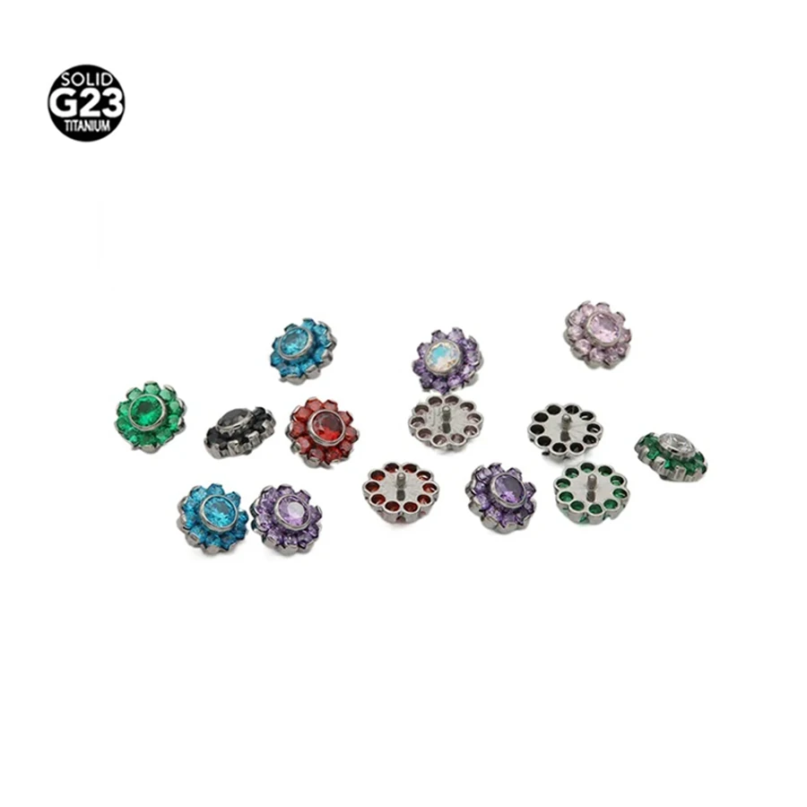 1Pc F136 Titanium CZ Dermal Anchor Moon Shape Micro Dermal Anchor Flower Star Piercings Skin Diver Piercing Body Jewelry 14g