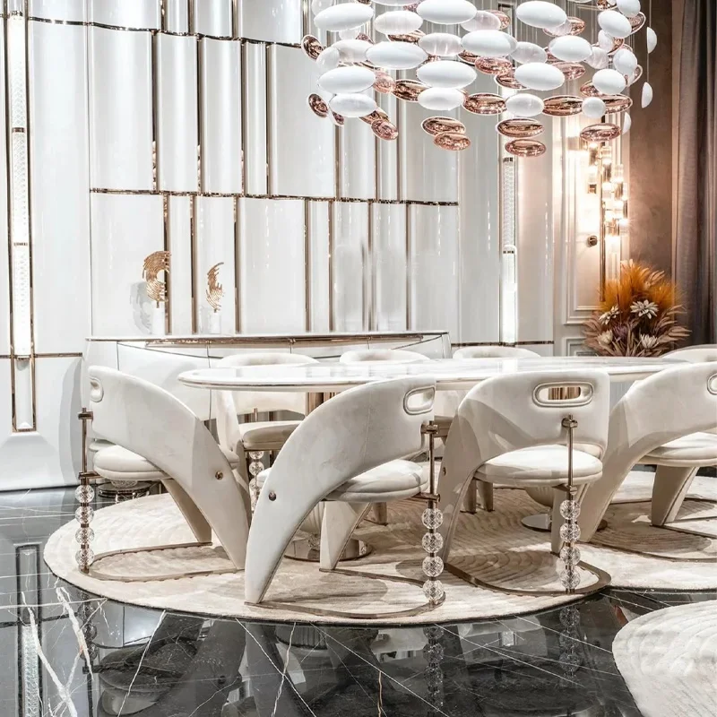 

Для обеденного стула в скандинавском стиле, дизайнерская вилла, легкий роскошный современный обеденный стол, тканевый стул, стулья из натуральной кожи для отеля