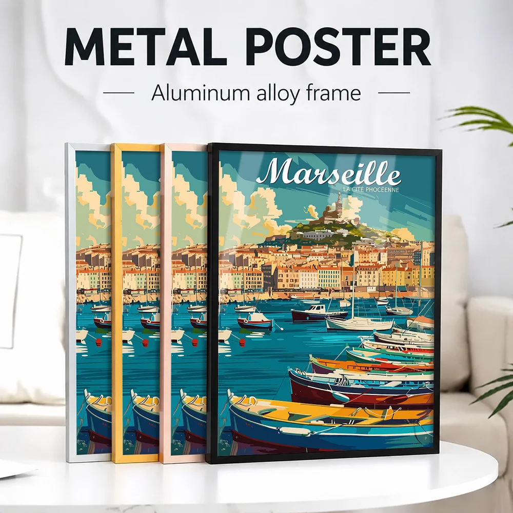 Marseille France Travel Framed Metal Poster Personalized Photo Vibrant Destination Style Wall Art For Entryway City Lover Gift