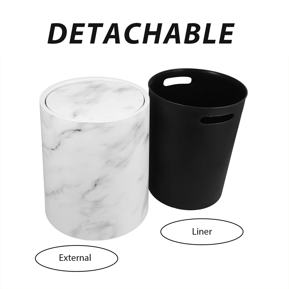

Marbling Pattern Trash Can Kitchen Bathroom Plastic Garbage Container Household Bin Large Capacity Modern Style Round Waste