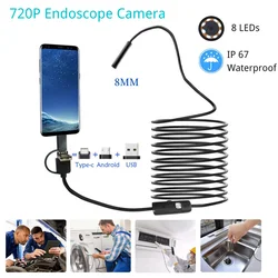 8mm 720P USB Type-C Endoscopic Camera HD Car Repair Pipe Inspection Borescope 5M 10M for OTG Android Phone PC Notebook Macbook