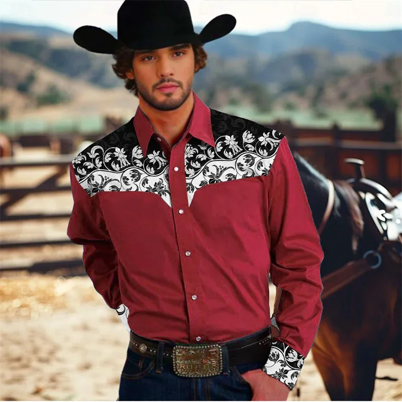 Flower Western men\'s shirts are officially trained for wedding wedding summer spring spring long-sleeved blue XS-6XL shirt