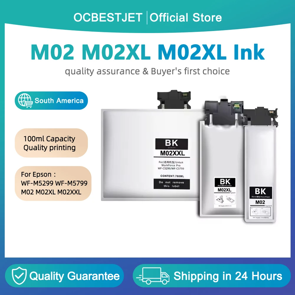 M02 M02XL M02XXL Replacement Ink Pack With Chip For Epson WorkForce Pro WF‑M5299 WF‑M5799 Printer Ink Cartridge for Epson M02