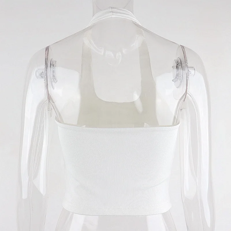 Weißes Neckholder-Tanktop, sexy, rückenfrei, für Damen, Streetwear, 2023, ärmellos, geripptes Strickweste-Top, abgeschnitten, feminino – Detail 14