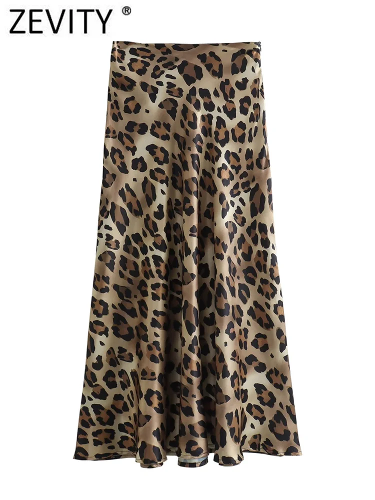 Zevity 2024 Women Vintage Leopard Print Casual Slim Soft Midi Skirt Faldas Mujer Female Chic Zipper Fly A Line Vestidos QUN316