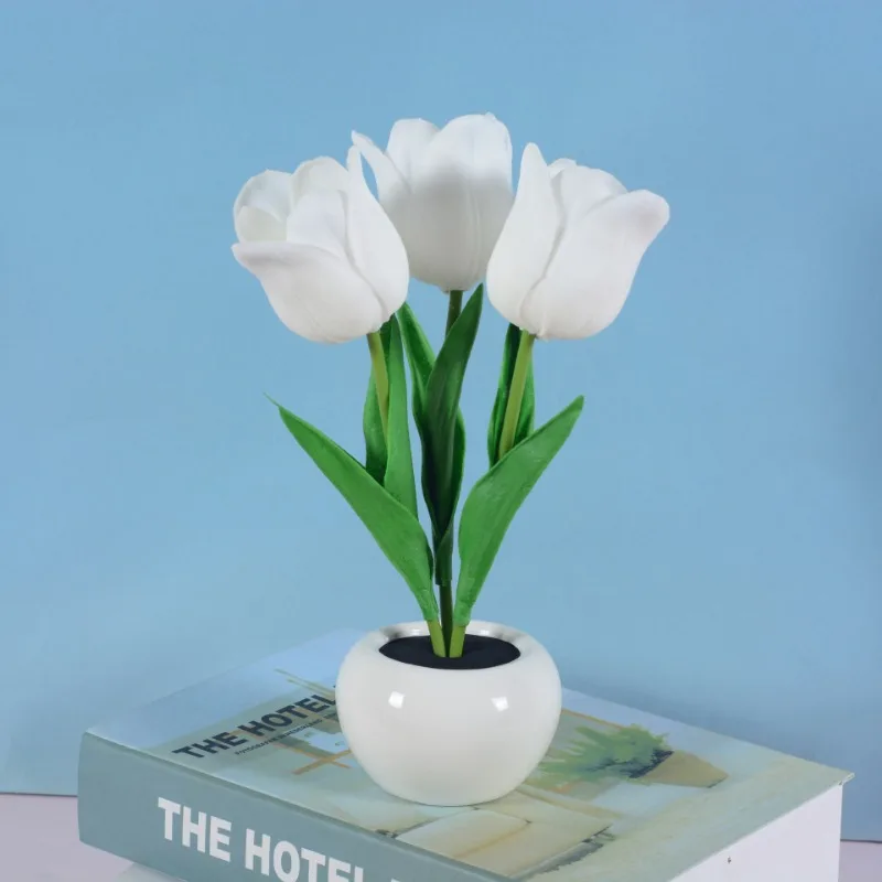 Tulipán luz de noche Led DIY flores lámpara de mesita de noche dormitorio lámpara de mesa ambiente decoración cálida lámpara de escritorio