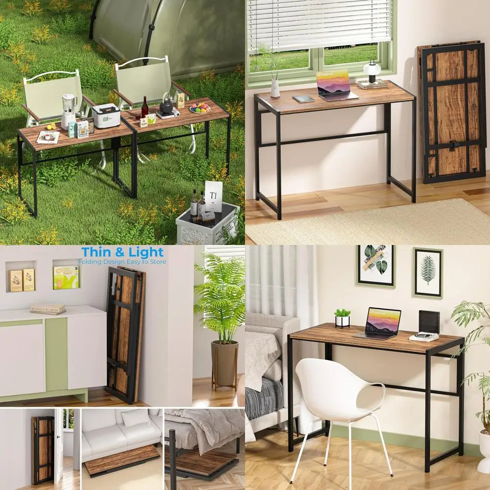 

Compact Foldable Desk for Home Office, 39.4 Walnut Finish, Space-Saving Desk for Small Spaces