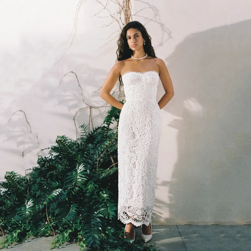 

Modern White Mermaid Wedding Dress Ankle Length Sleeveles Illusion Lace Appliques Simple Straples Backless 2025 Gowns Customized