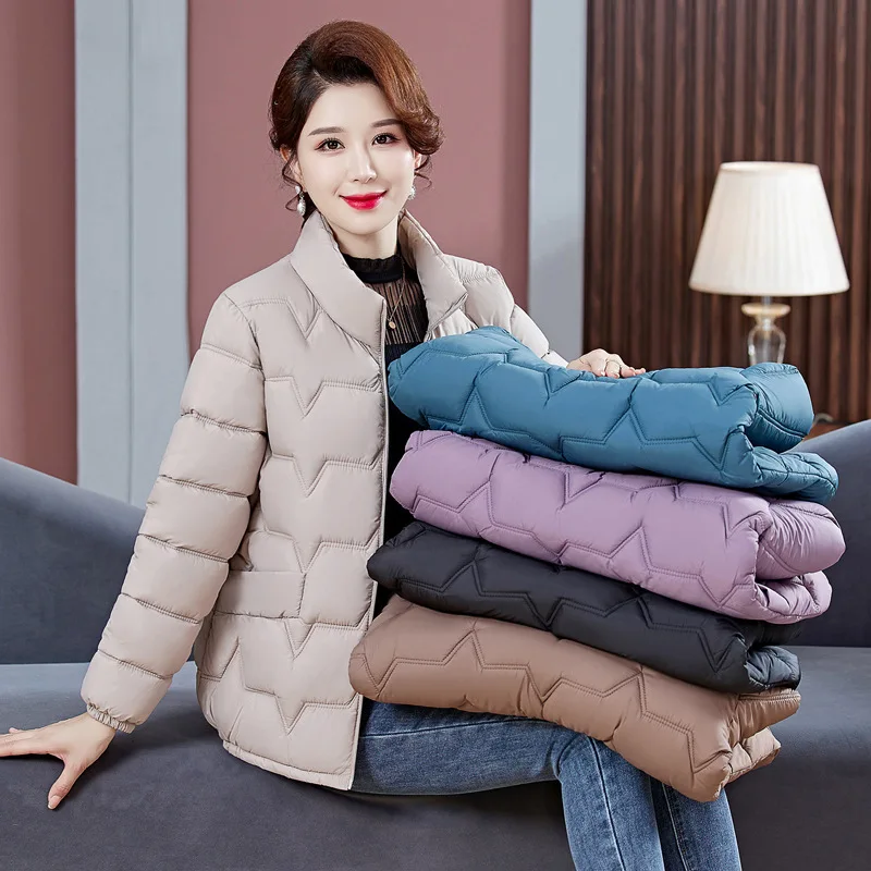 Women Solid Parkas Long Sleeve Stand Collar Short Jacket Zipper Coats Outerwear Basis Casual Pockets Straight Spliced Autumn