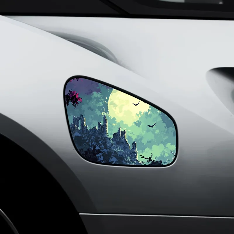 

Наклейки на автомобиль из высококачественного ПВХ-материала, водонепроницаемые и устойчивые к царапинам, забавные наклейки с изображением летучей мыши, замка, луны и ночи, наклейки на крышку топливного бака.