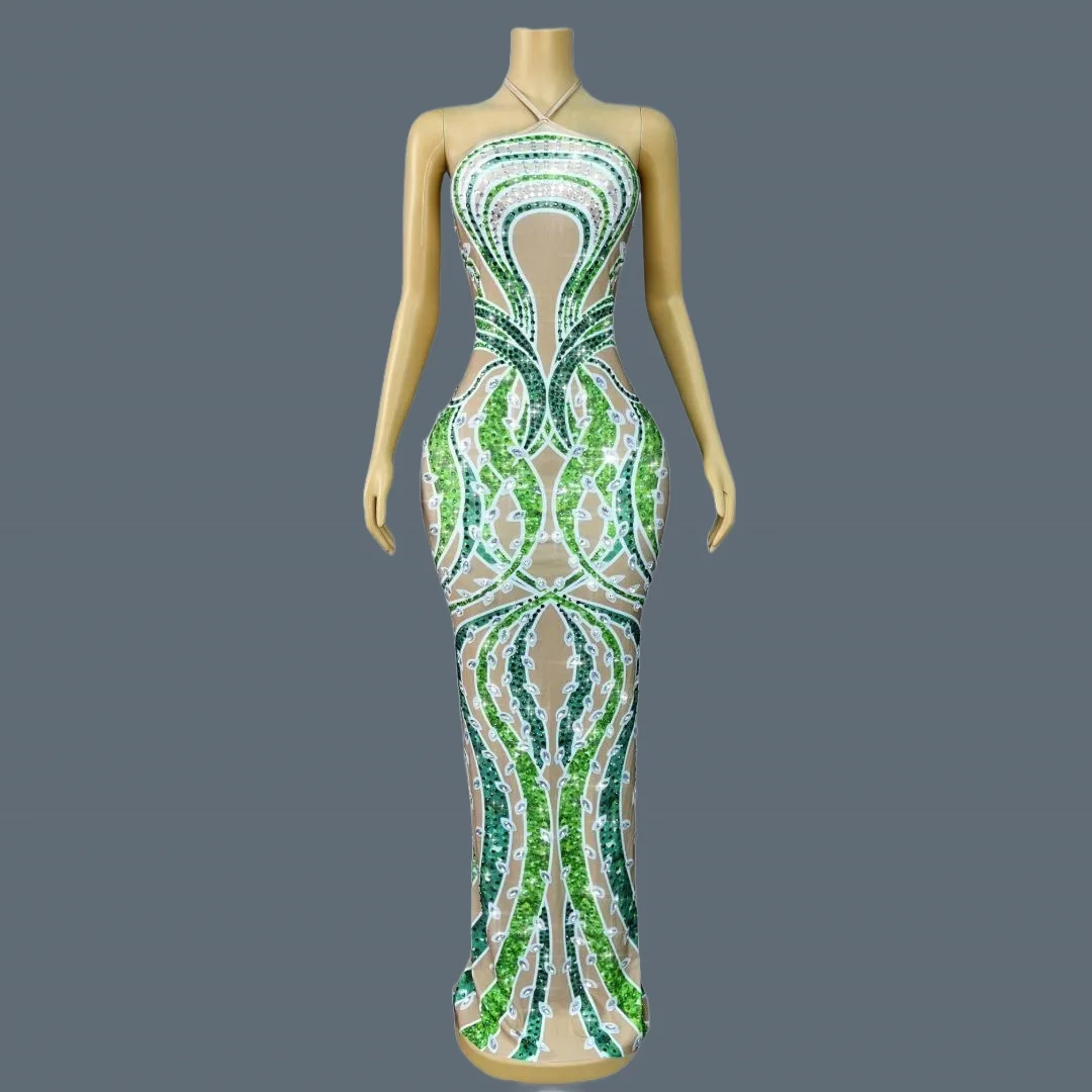

Sparkly Rhinestone Birthday Celebrate Party Photo Shoot Wear Spandex Printing Evening Gown Sexy Elegant Long Dresses Shuzhiye