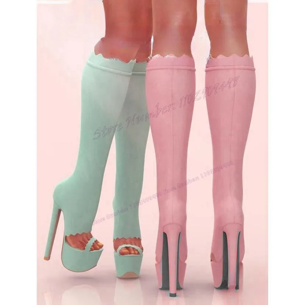 

Slip On Peep Toe Platform Sandals Boots Knee High Round Toe Shoes for Women Thin High Heel Sexy Shoes 2023 Zapatos Para Mujere