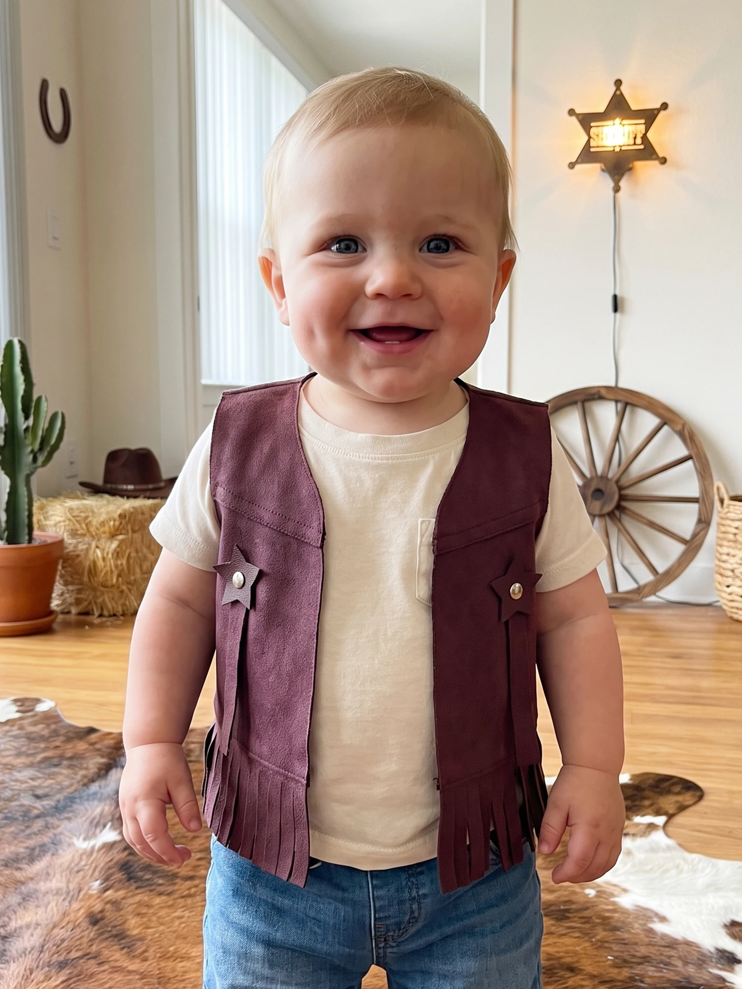 Open Front Sleeveless Tassel Vest Front-Sleeveless Boy Western Western Vest Tassel Hem Toddler Boy Western