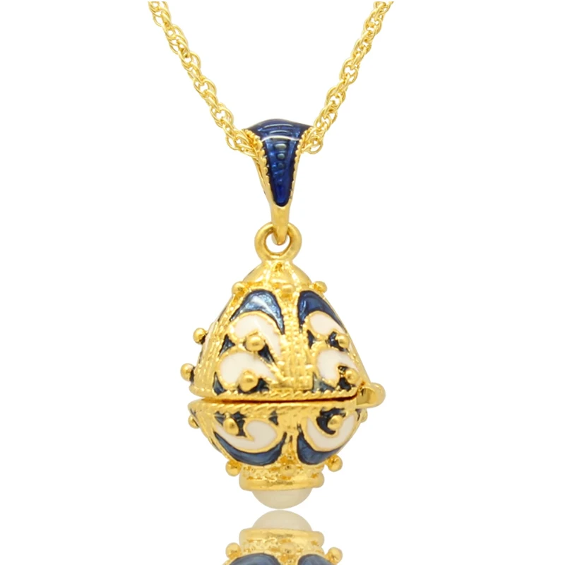 

Enamel Handmade Lucky Faberge Easter Egg Pendant Necklace Jewelry Locket Brass Vintage Gift To Women Girls