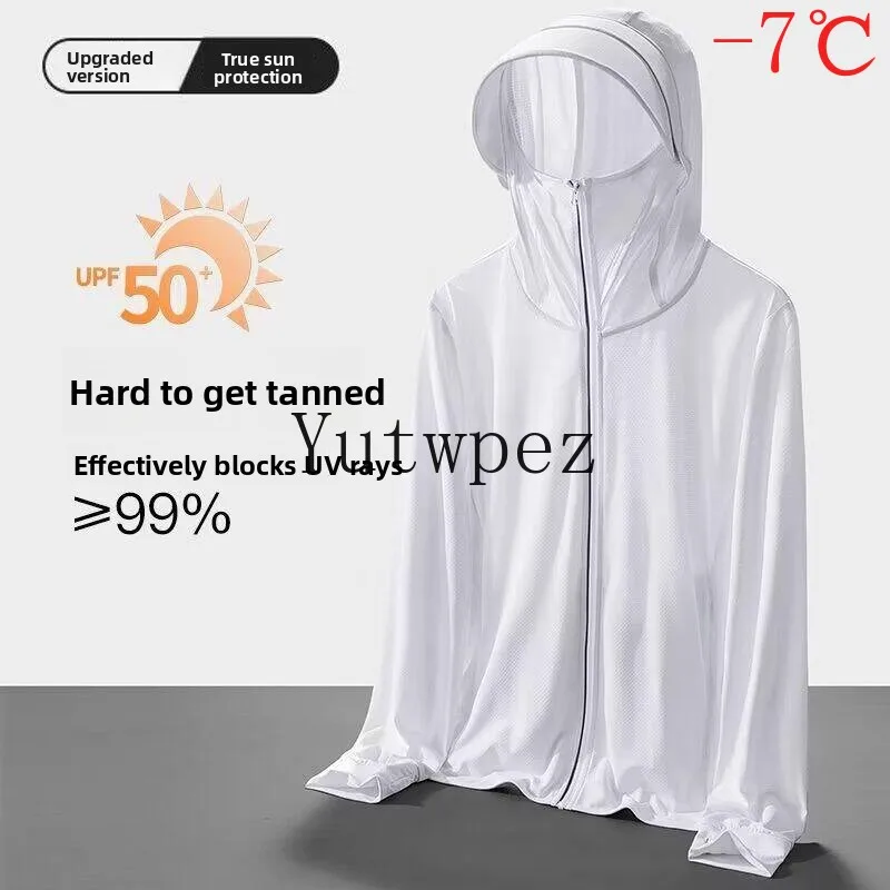Running Outdoor Hiking UPF50+ Summer Ice Silk Thin Hooded Cycling Camping UV Sun Protection Sunscreen Outerwear Men's Fishing