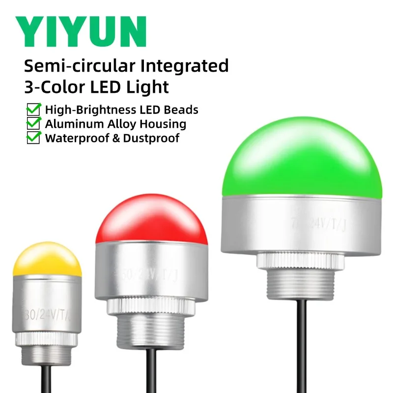 1PC LED Semi‑spherical 3‑Color Indicator Light 12V 24V Metal Waterproof Flashing Pilot Signal Lamp with Buzzer Red Green Yellow