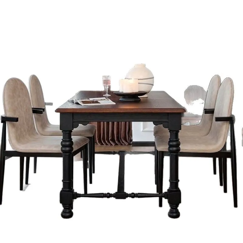 

Solid wood, dining table and chairs, French, retro, light luxury, black, rectangular table