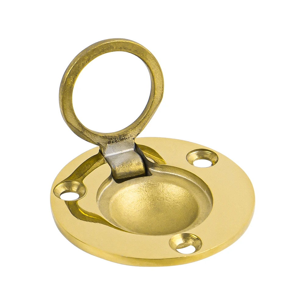 1pcs Boat Round Flush Hatch Pull Handle with Mounting Screws Brass Plating Flush Lift Ring Marine Hardware