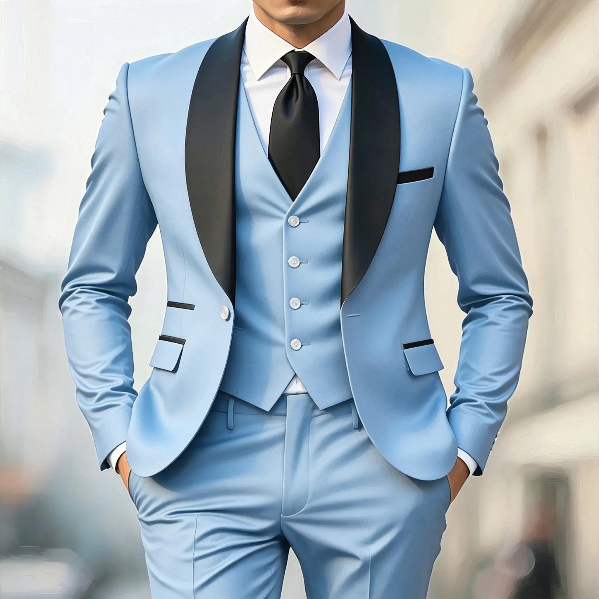 Herren Herbst Hochzeitsanzug Dreiteiliges Set Große Größe Herren Blazer Mantel Hose und Weste Modischer Slim Fit Anzug – Detail 9