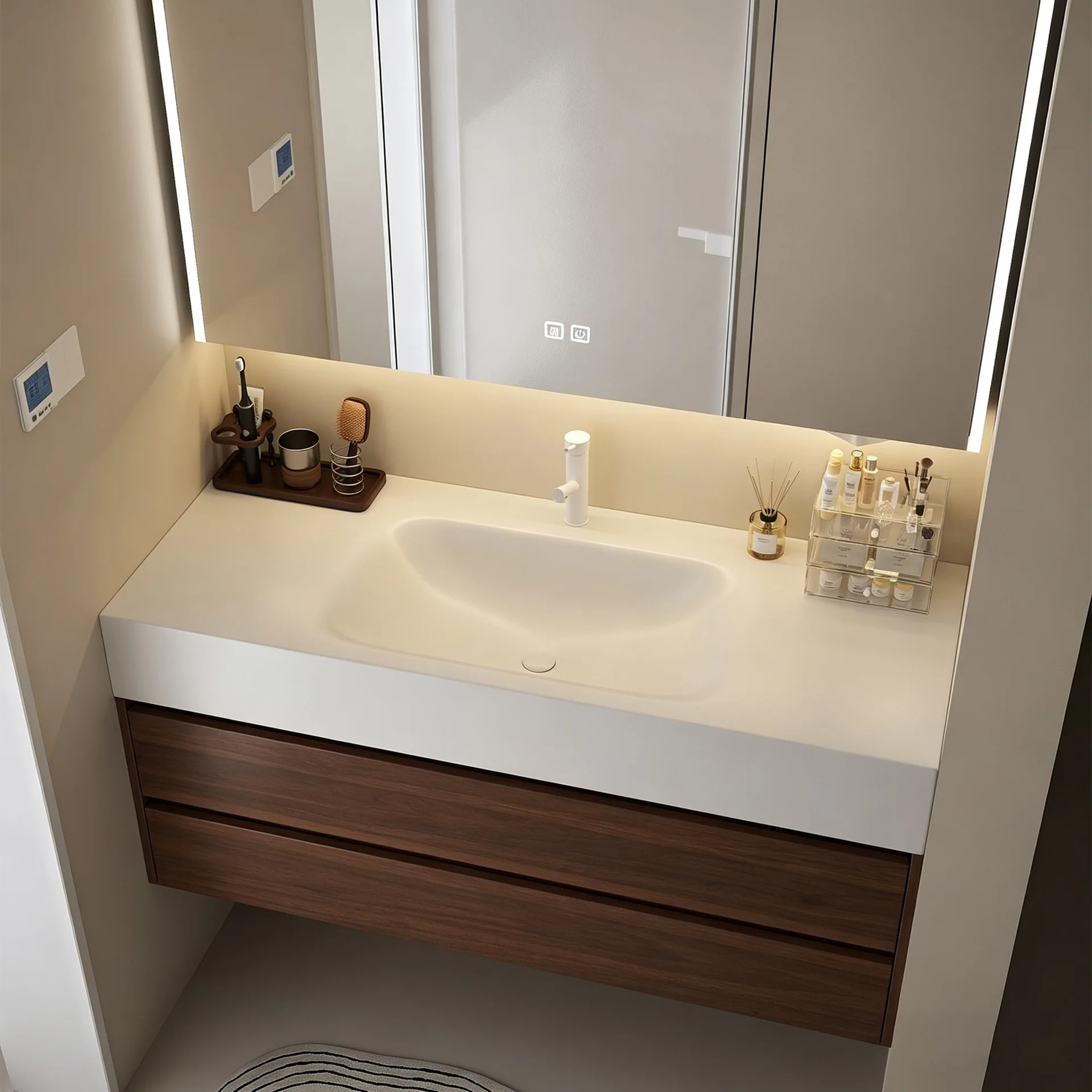 2026 New Medieval Style Rock Slab Hot Bending Integrated Bathroom Cabinet Combination Bathroom Wash Basin Washstand
