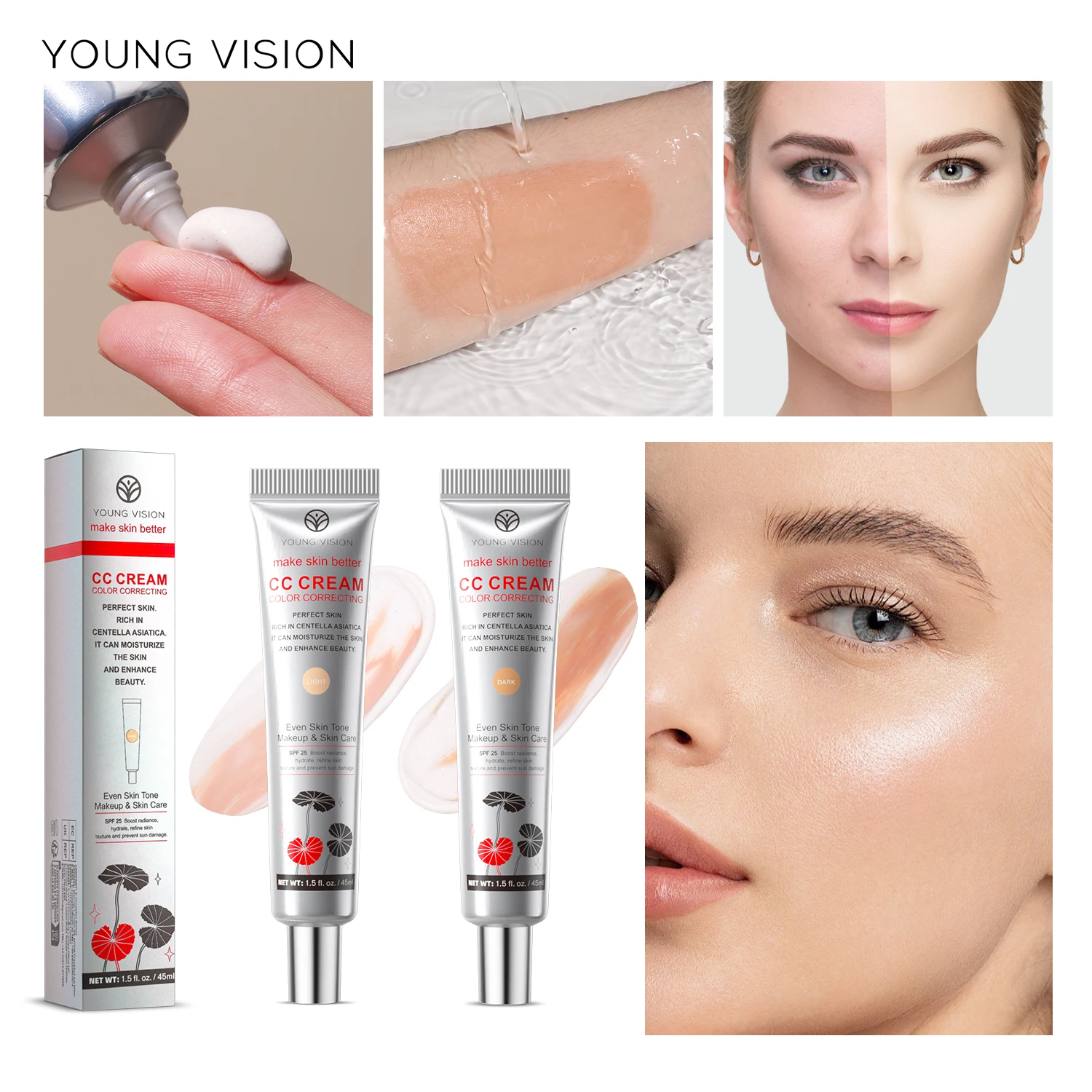 YOUNG VISION 2-color light delicate repair color change isolation CC cream watery thin natural nude sunscreen concealer liquid