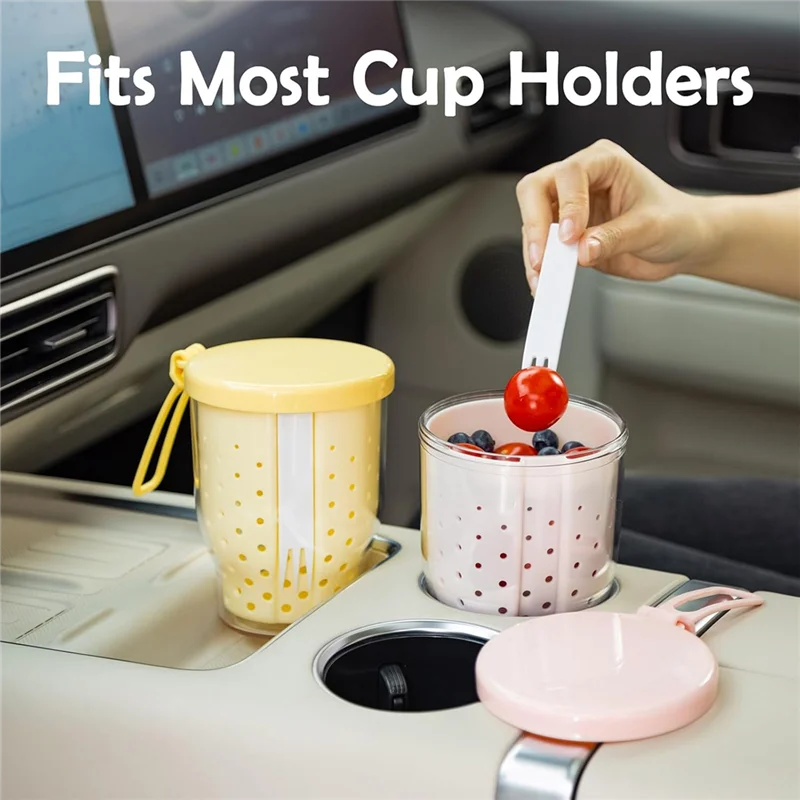 A74E-Reusable 25 Oz Travel Fruit Cups For Car, Fruity Salad Storage Container With Fork And Leakproof Lids