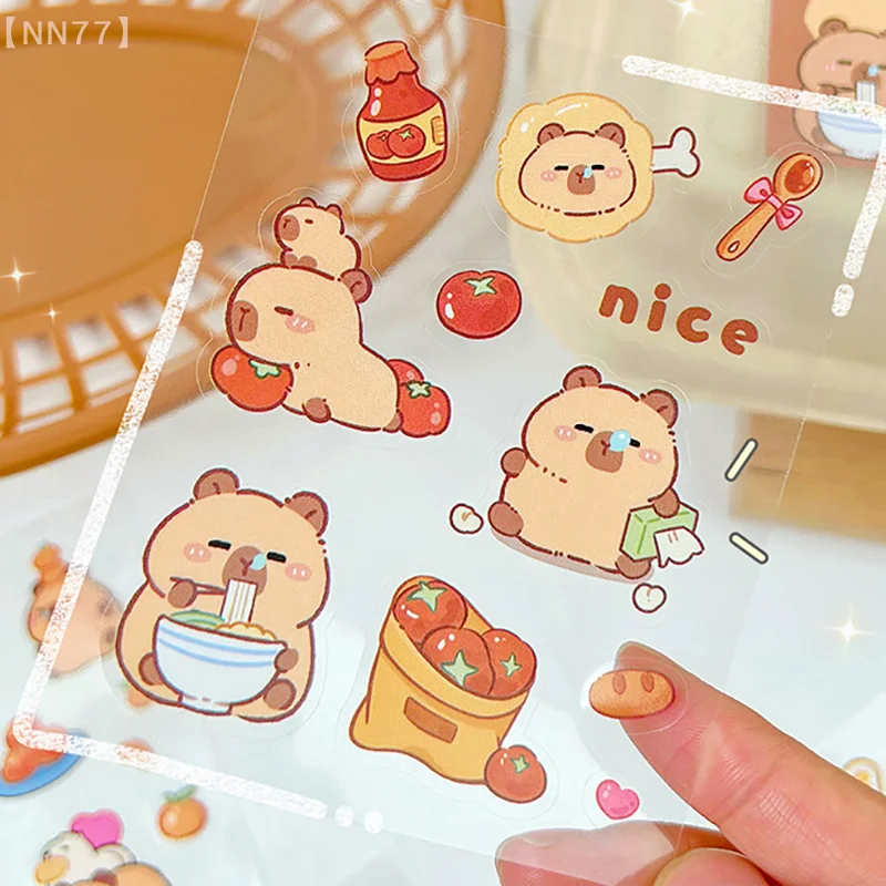 10Pcs Capybara Handbook PET Stickers Cartoon Capybara Students DIY Stickers Waterproof Water Stickers Cell Phone Case Stickers