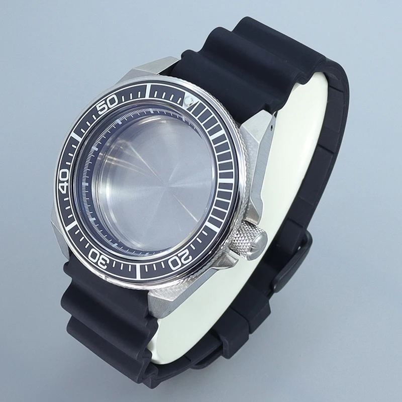 Casos de relógio de mergulho 43.8mm, pulseira de borracha, moldura de cerâmica para seiko nh35 nh36 nh34, movimento com capítulos, anel 28.5mmdial mod samurai