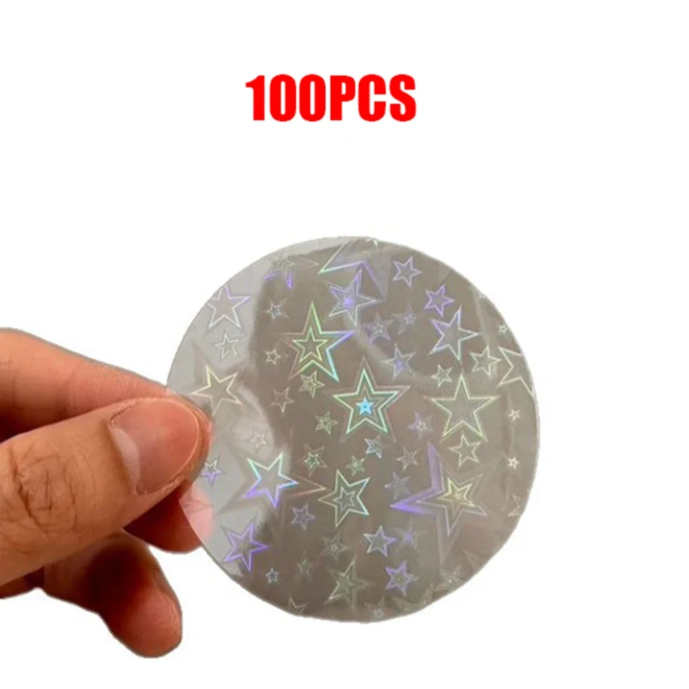 100 Stück Laserfolien-Abzeichenhüllen – transparente Sternschutzfolien für 58-mm-Knöpfe und DIY-Abzeichenherstellung