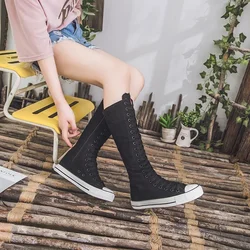 Botas grossas de lona para mulheres, tênis, top alto, lace up, zíper, confortável, outono, novo