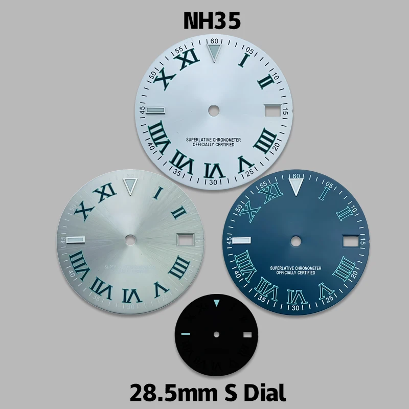 

28.5mm S logo NH35 dial in blue-green lume, suitable for NH35/NH36 movements, watch modification parts