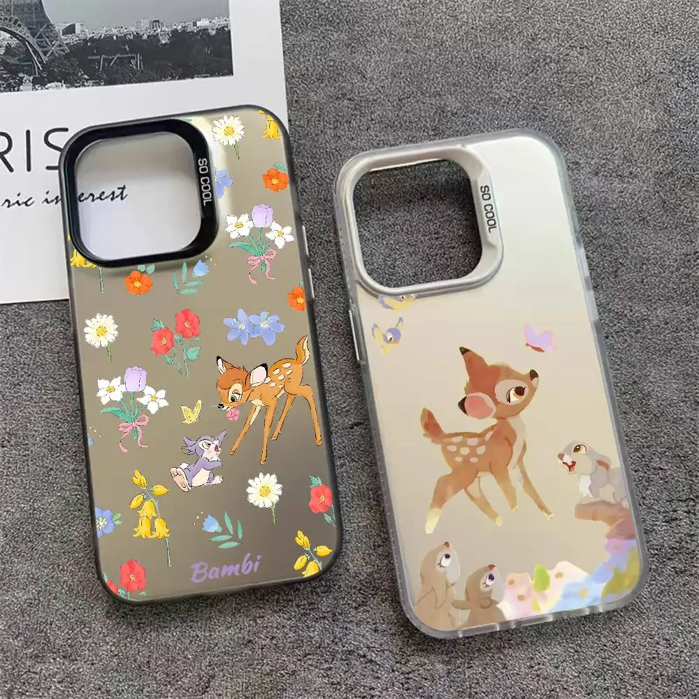 الغزلان B-Bambi جراب هاتف آيفون 16 15 14 13 12 11 برو ماكس زائد اللون للصدمات عودة غطاء فضي #1