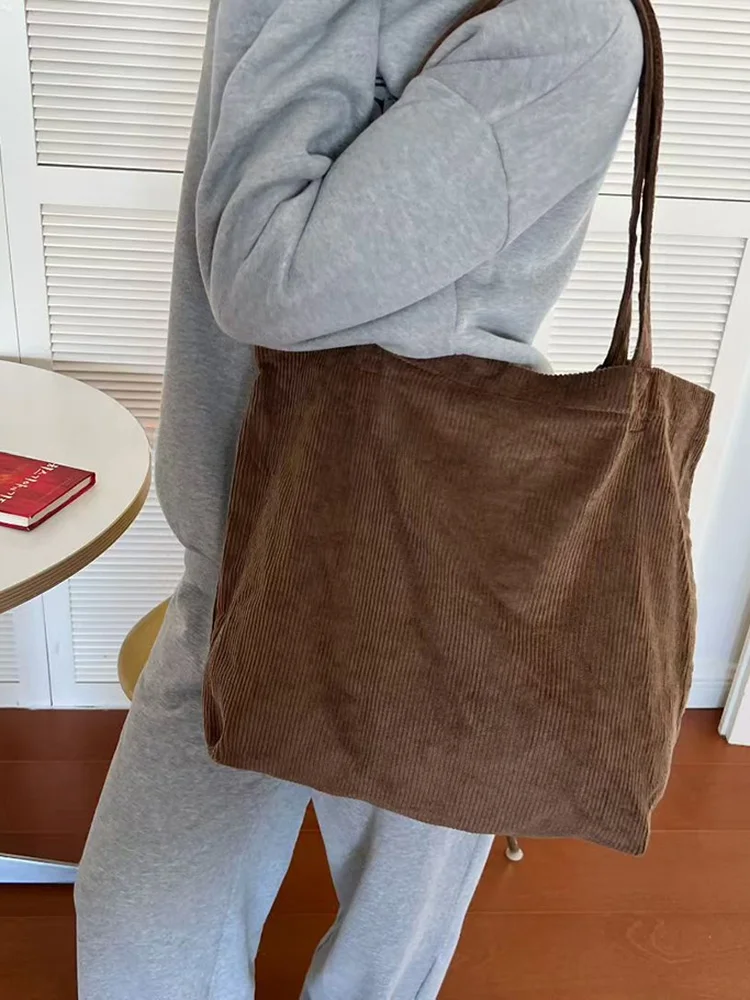 

Casual mat Corduroy Canvas Bag Pure Color oulder Handbag Bookbag Korean Sle Versatile Tote Bag Soft Polyester
