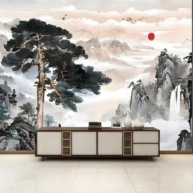 MU8127 Mural Wallpaper 3D Hand-painted Oil Painting Landscape Abstract Chinese Style Wall Painting Living Room Bedroom Home Deco