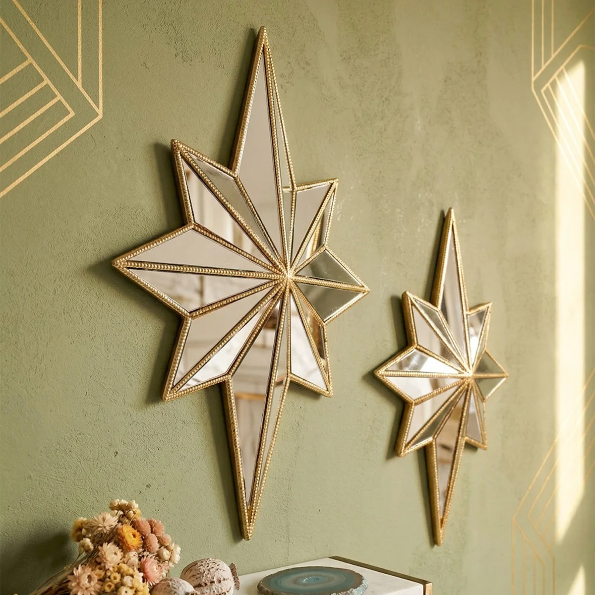 1PC, Creative Resin Material Octagonal Star-Shaped Mirror Decoration Craft Wall Hanging