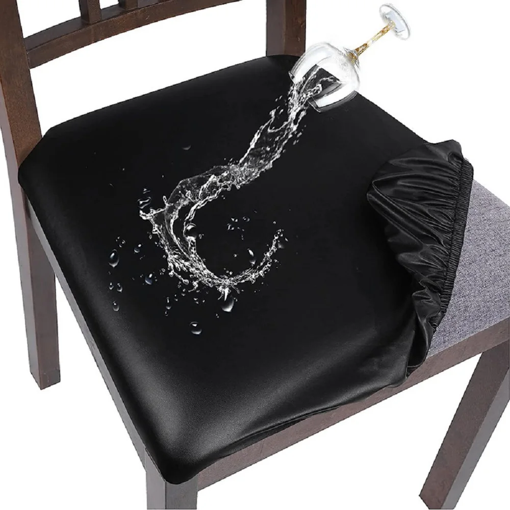 PU Waterproof Chair Cushion Cover For Kitchen Dining Room Leather Seat Cover Dining Room Chair Seat Cushion Cover