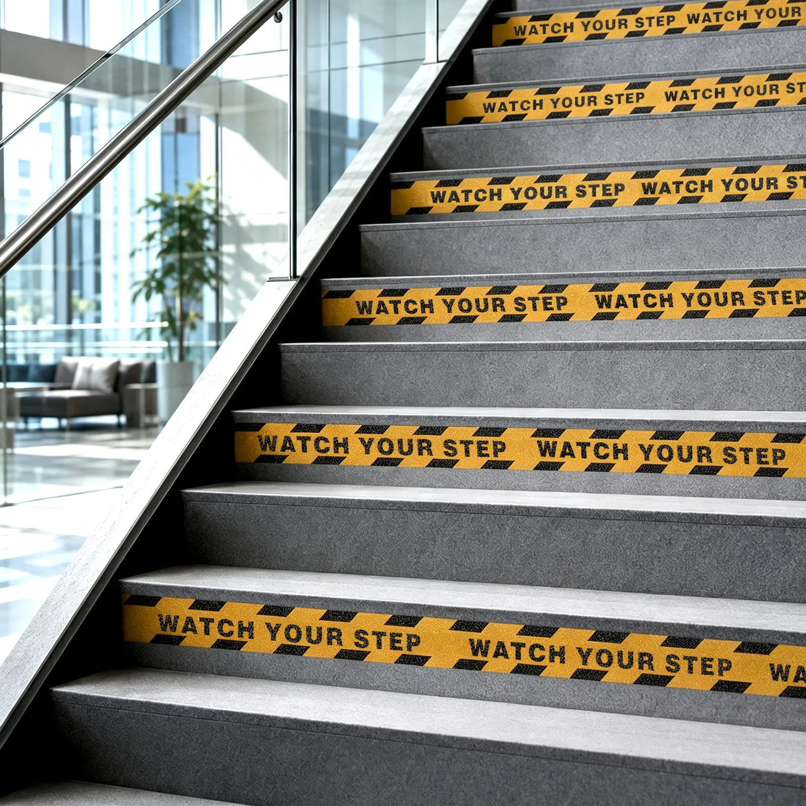 1 Roll Floor Warning Sticker Watch Your Step Adhesive Anti Slip Tape for Wet Surfaces Stairs Walkways Caution Decal Tape