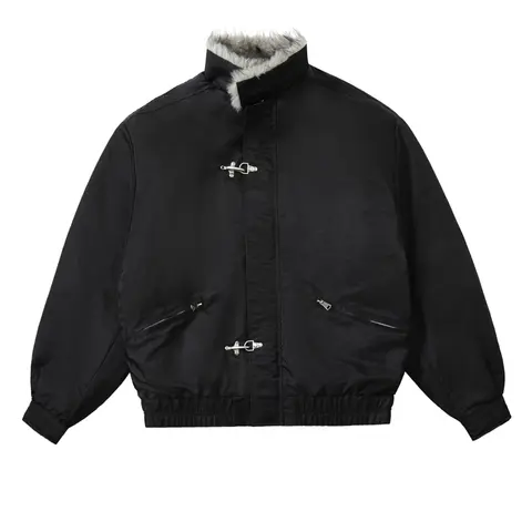 Inner Fur Thicken Warm Bomber Jacket Men Women  American Plane Buckle Vintage Fashion Stand Collar Parkas Jacket Winter Coat