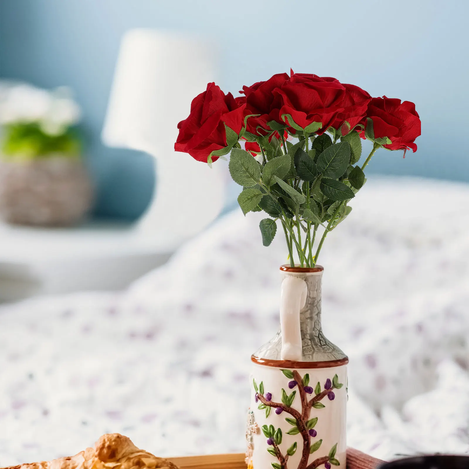 

9pcs Wine Red Artificial Roses Wedding Decor Simulation Flower Home Decor Living Room Diy Flower Arrangement Props