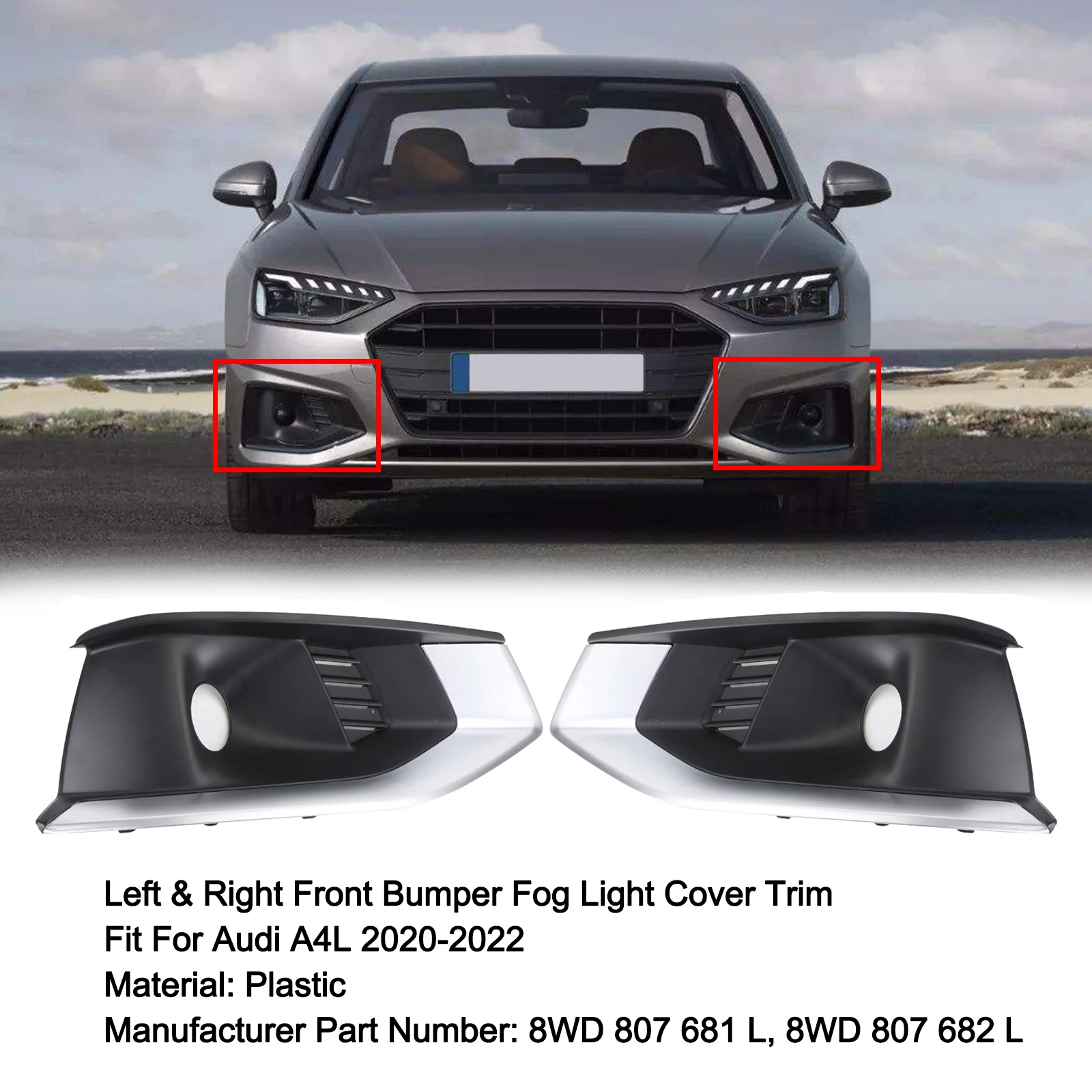 

Artudatech Left & Right Front Bumper Fog Light Grille Cover Trim For Audi A4L 2020 2021 2022