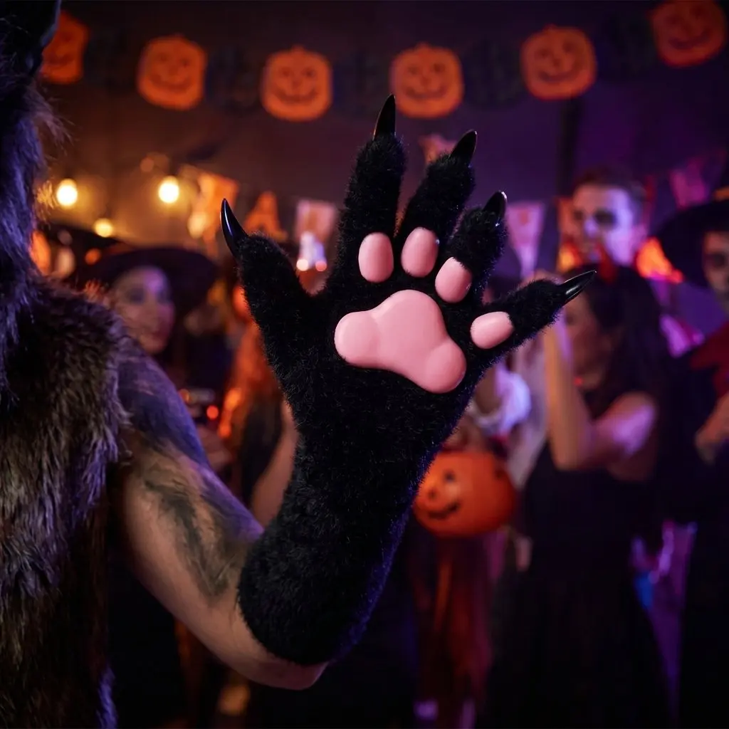 Gloves Realistic Halloween Cosplay Accessories for Party Goers, Silicone Animal Paws Gel Nails Stage Props