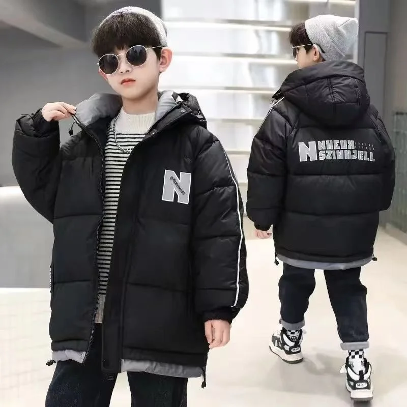 Winter Boys Clothes Outerwear Children Thickened Down Coats New Kids Letters Cotton Jackets Teenager Windproof Hooded Overcoat