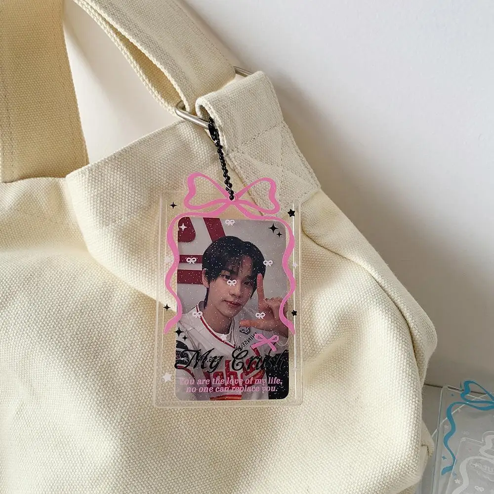 Акриловый прозрачный держатель для фотокарточек Idol Gu, чехол для хранения карт с бантом для девочек, маленький твердый корпус для карточек, защитный чехол для фотокарточек