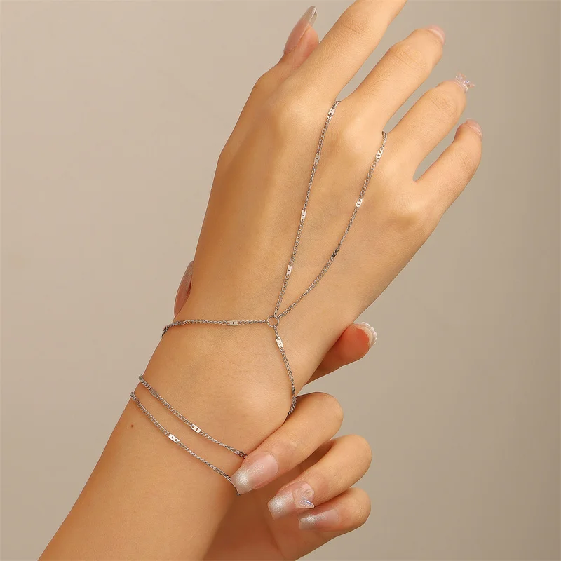 Minimalistische dünne Kette verbundene Fingerring-Armbänder für Frauen, mehrschichtige Vintage-Kugelperlen, Gliederarmbänder, Party, eleganter Schmuck