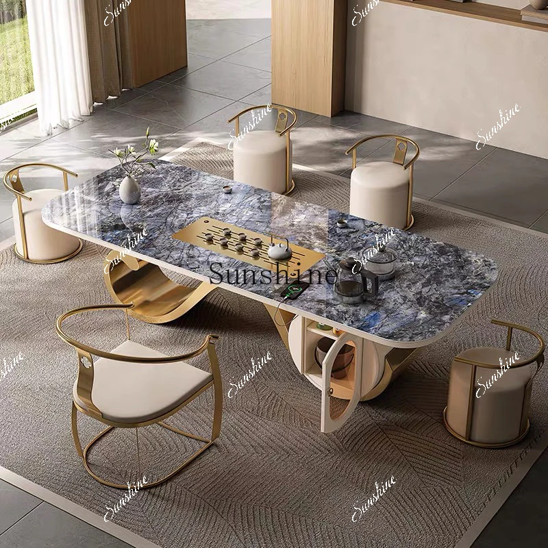 

Light luxury rock slab tea table and chair combination modern simple creative high-end Kung Fu tea table FT