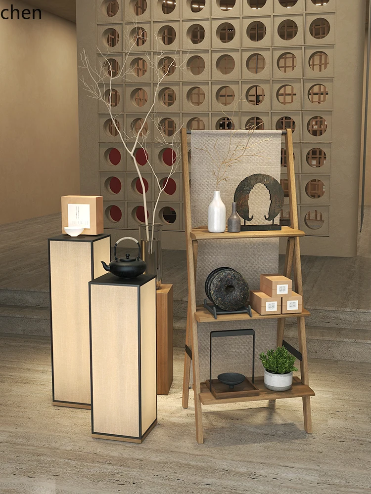 Tea Shop Window Illuminated Display Props Tea Set Ladder Display Combination Rack Mall Center Island Rack