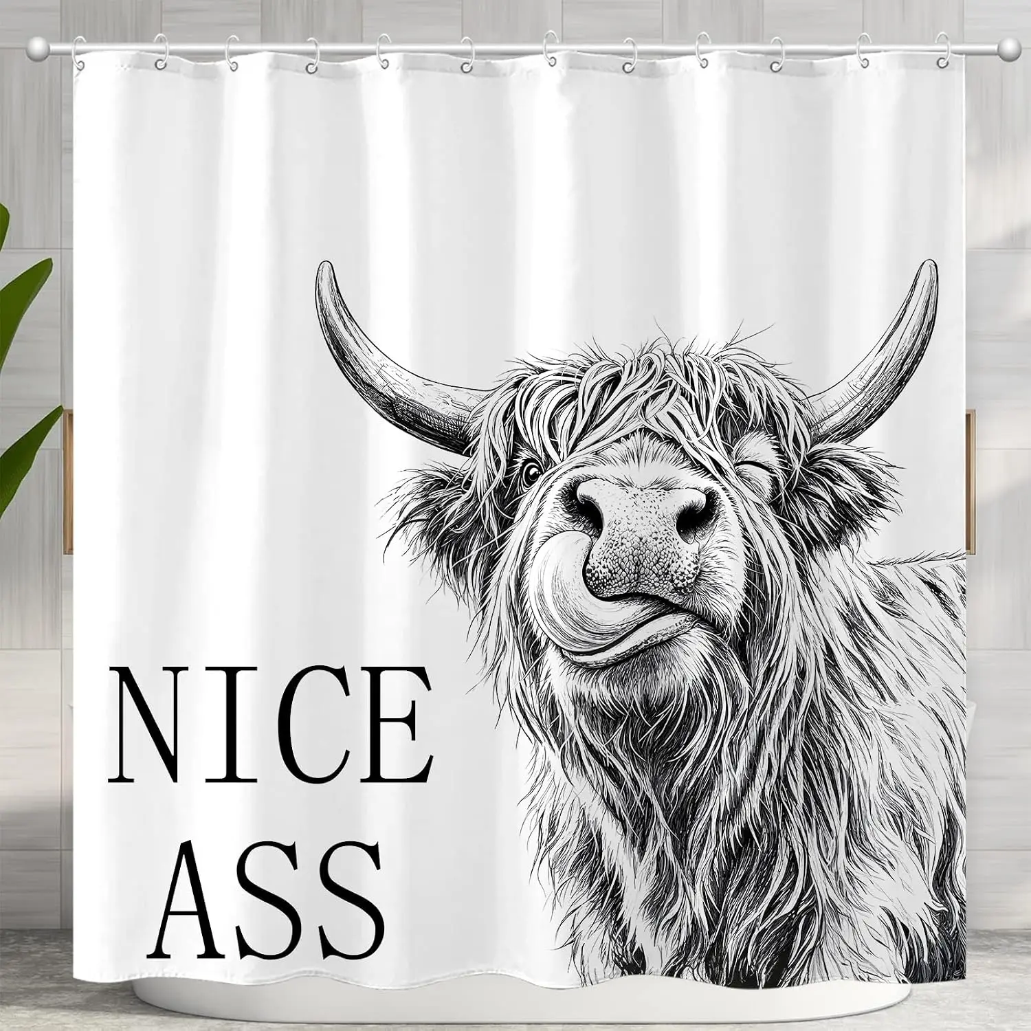Funny Novelty Nice Ass Ram Goat Drawing Shower Curtain Waterproof Bathroom Decor  72x72 Inches Humor Art Gift Accessory