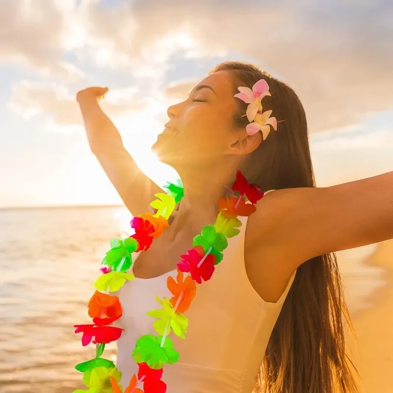 5/50 قطعة إكليل الزهور الاصطناعية قلادة هاواي موضوع حفلة جارلاند الصيف الشاطئ الزفاف حفلة عيد ميلاد لوازم الديكور #4